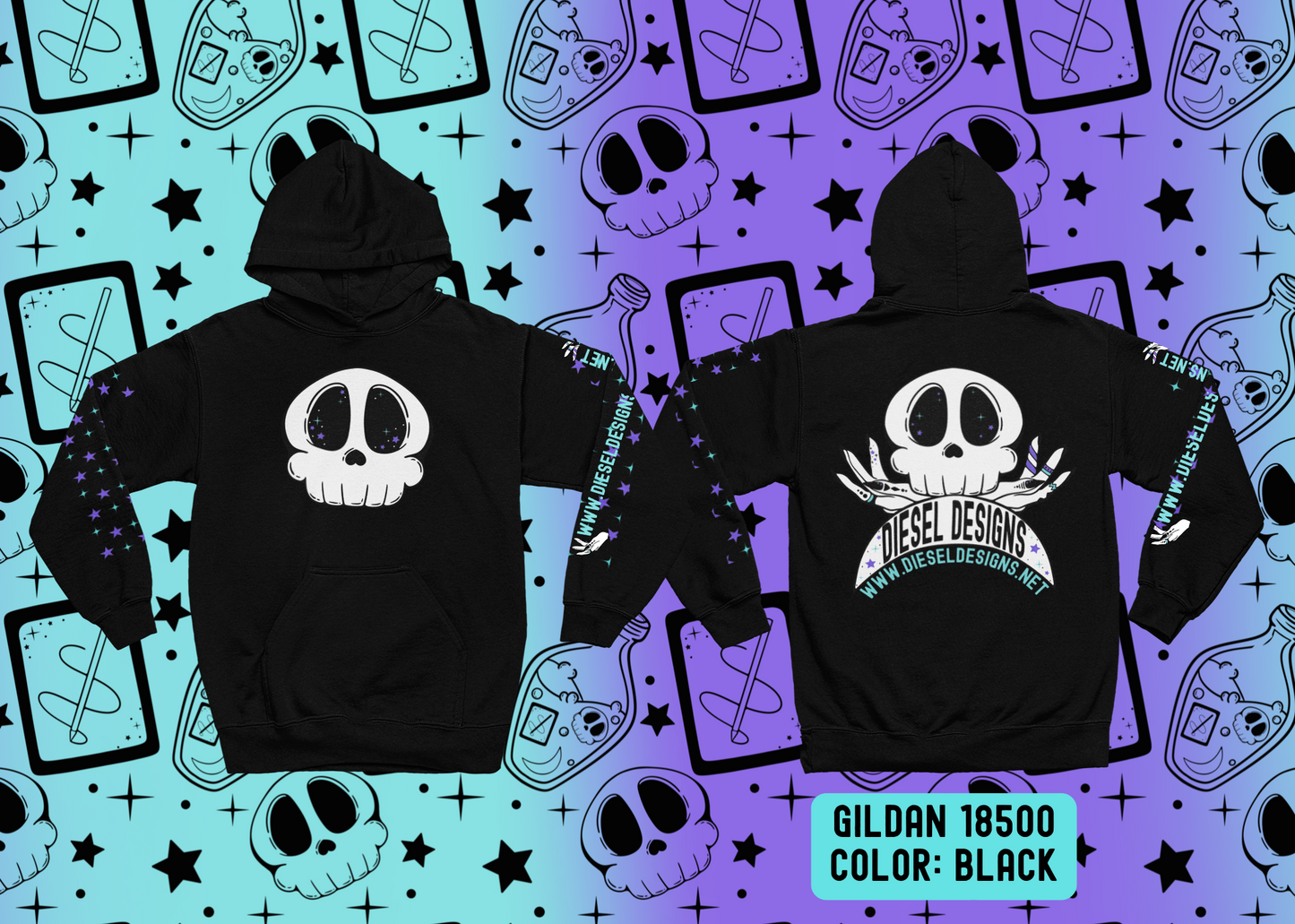 Diesel Designs × Gildan 18500 Hoodie Front & Back Decoration