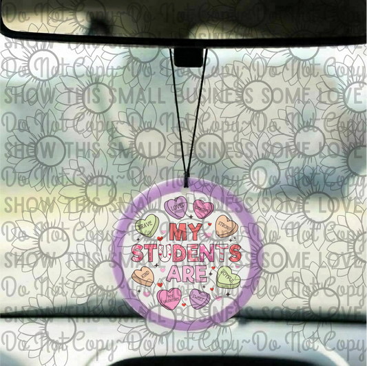 3" Round Car Freshie | Valentine's Day Teacher Conversation Hearts | Long-Lasting Auto Air Freshener Diffuser
