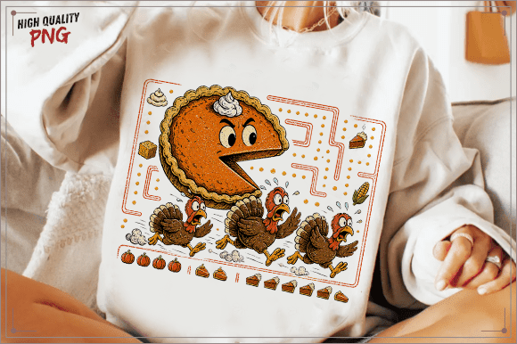 Funny Thanksgiving Pie Pac Man DTF Print