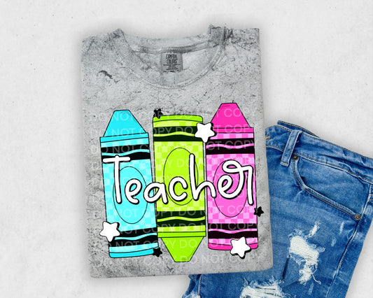 Colorful Crayon Teacher T-Shirt