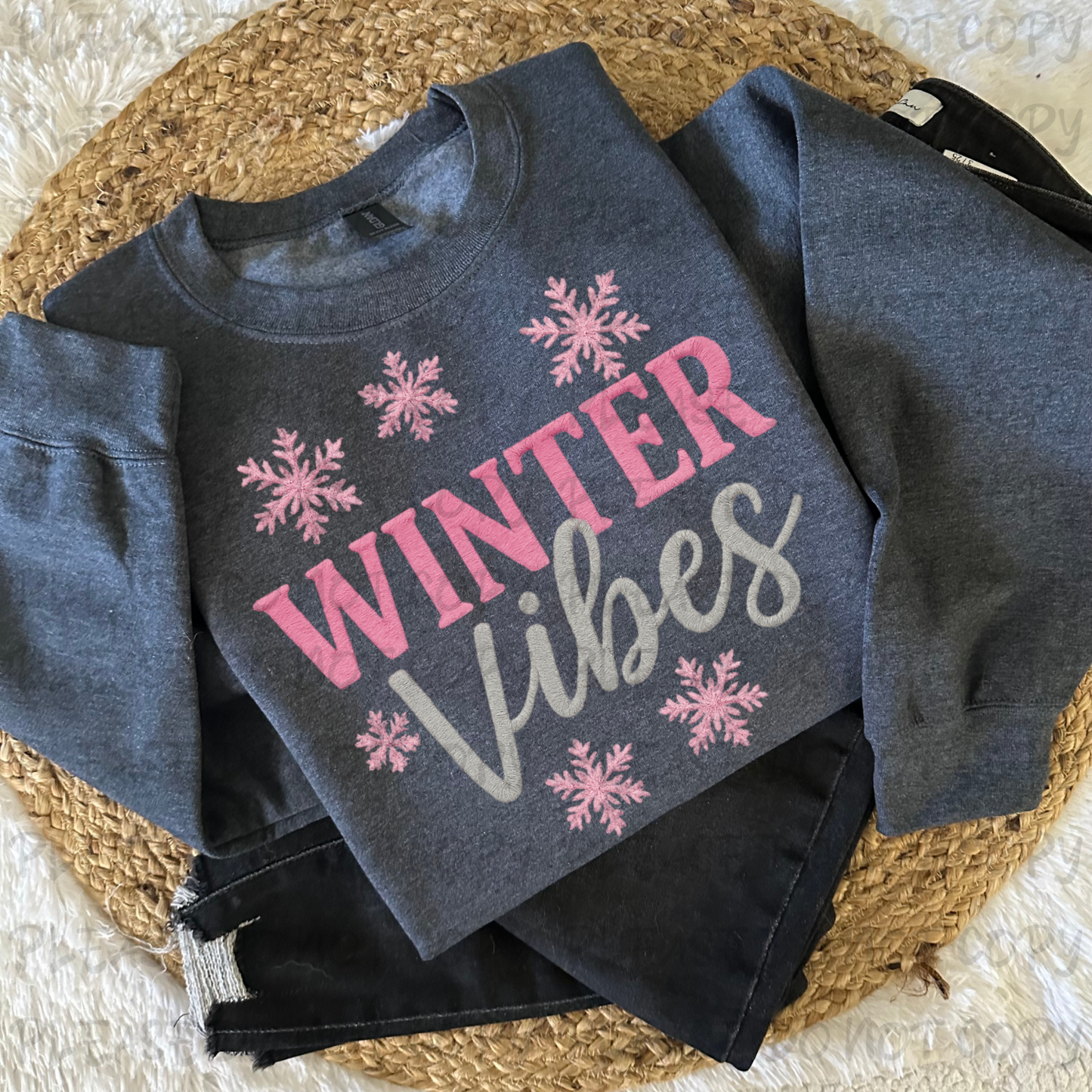 ❄️ Winter Vibes Faux Embroidery Crewneck